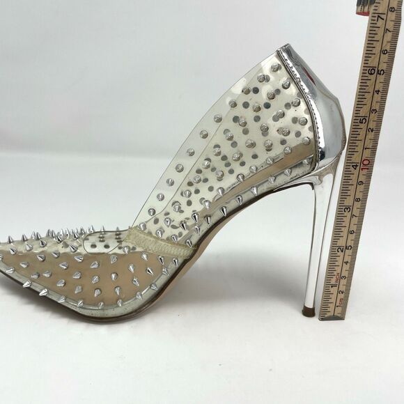 Steve Madden Shoes Wmns 7.5M Clear PVC Silver Vala Spiked Pointed Toe Heels Glam - Picture 9 of 9